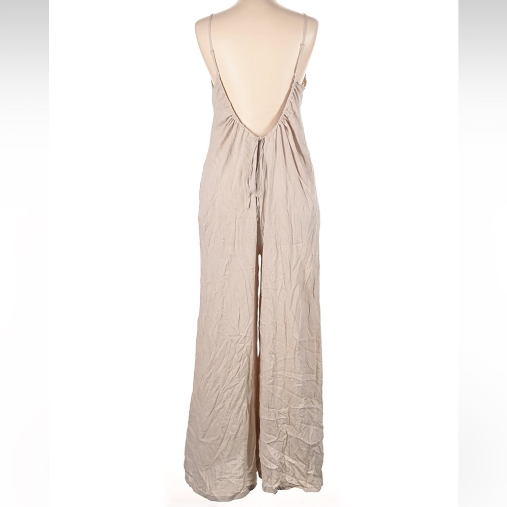 NWT Heatwave Beige Wide-Leg Swim Cover-Up Jumpsuit Size L open back v neck - Picture 5 of 14